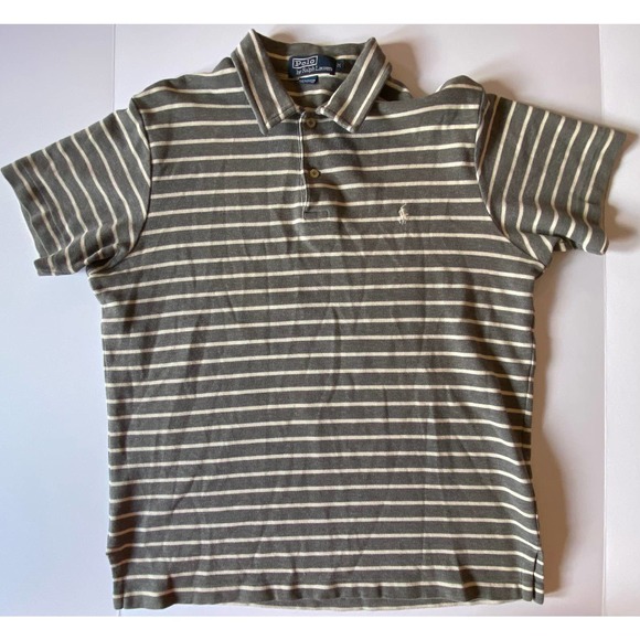 Ralph Lauren Other - Ralph Lauren Polo Men’s Size Medium Gray Cream Striped Collared Polo Top